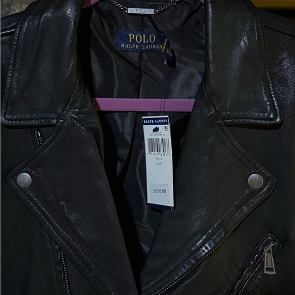Authentic Polo Ralph Lauren Classic Black Leather Moto Jacket - Picture 5 of 10